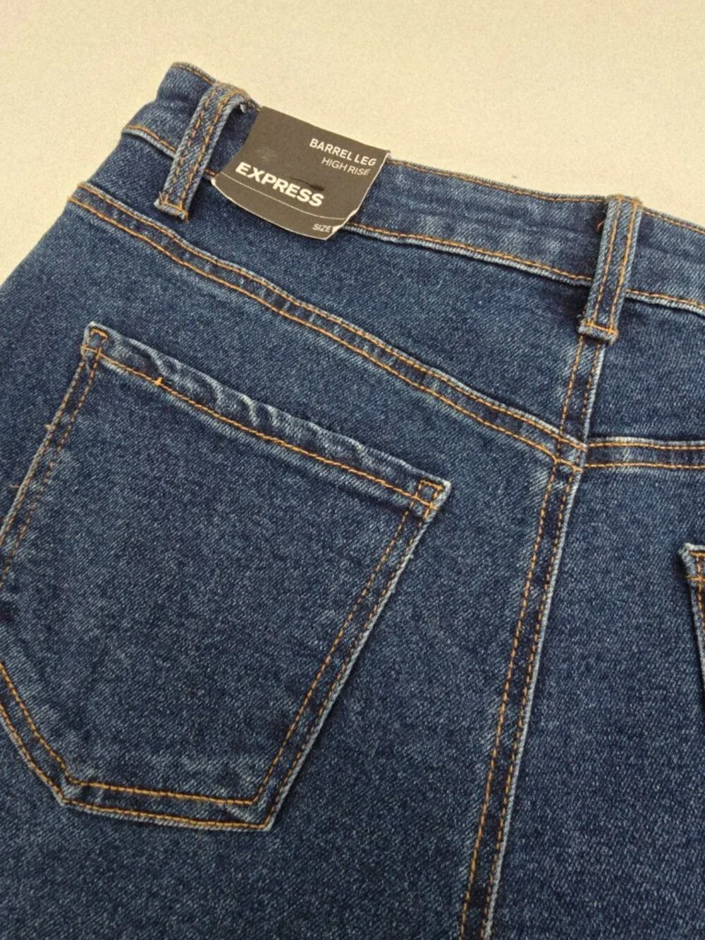 Express High Rise Barrel Jeans 8 Dark Wash Raw Hem NWT